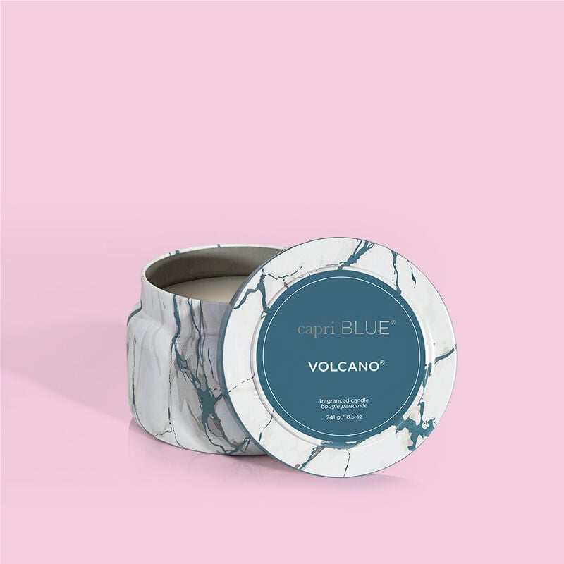Volcano Modern Marble Printed Travel Tin Candle with Lid Off image number 2